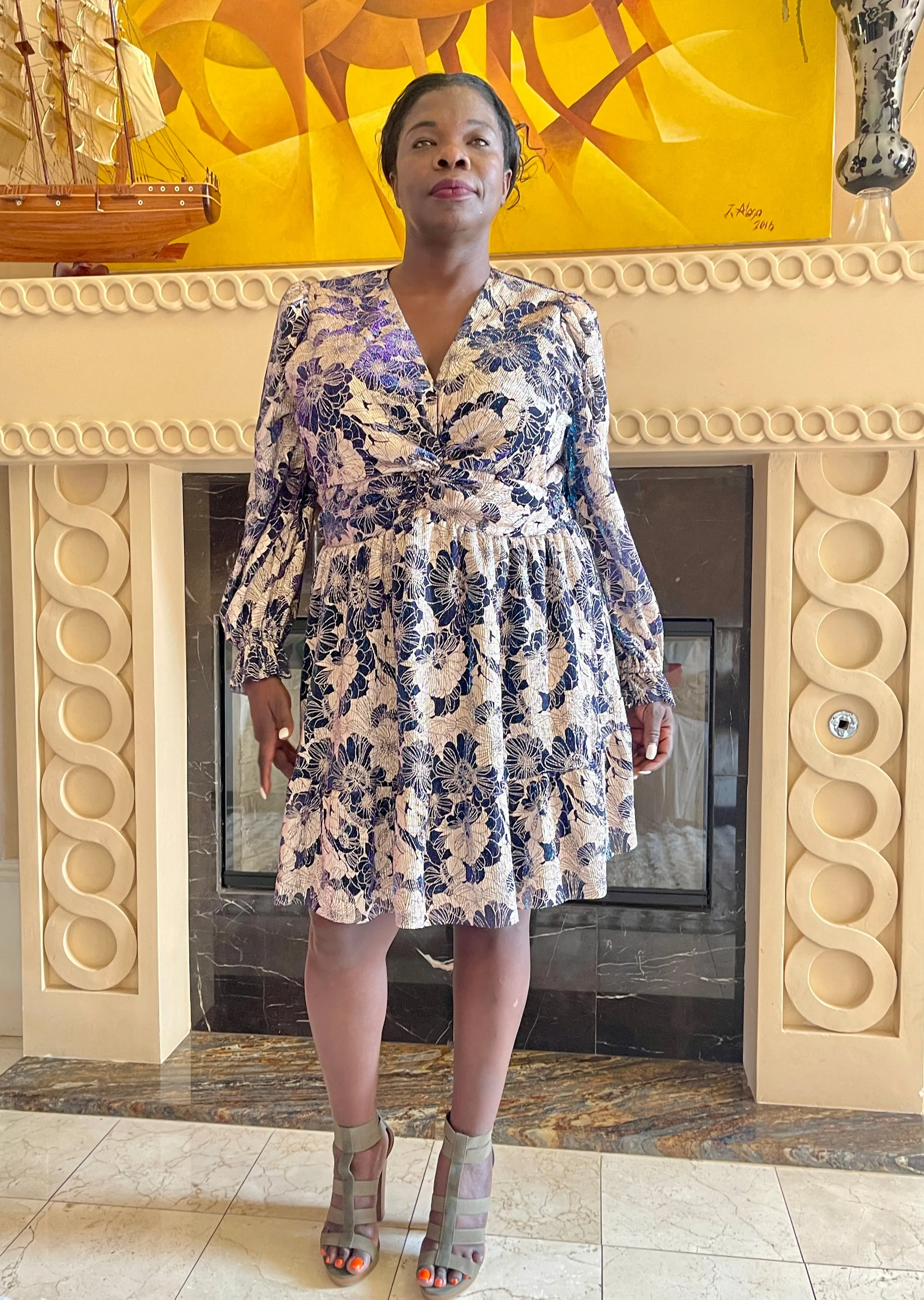 Navy/Gold Floral Mini Dress