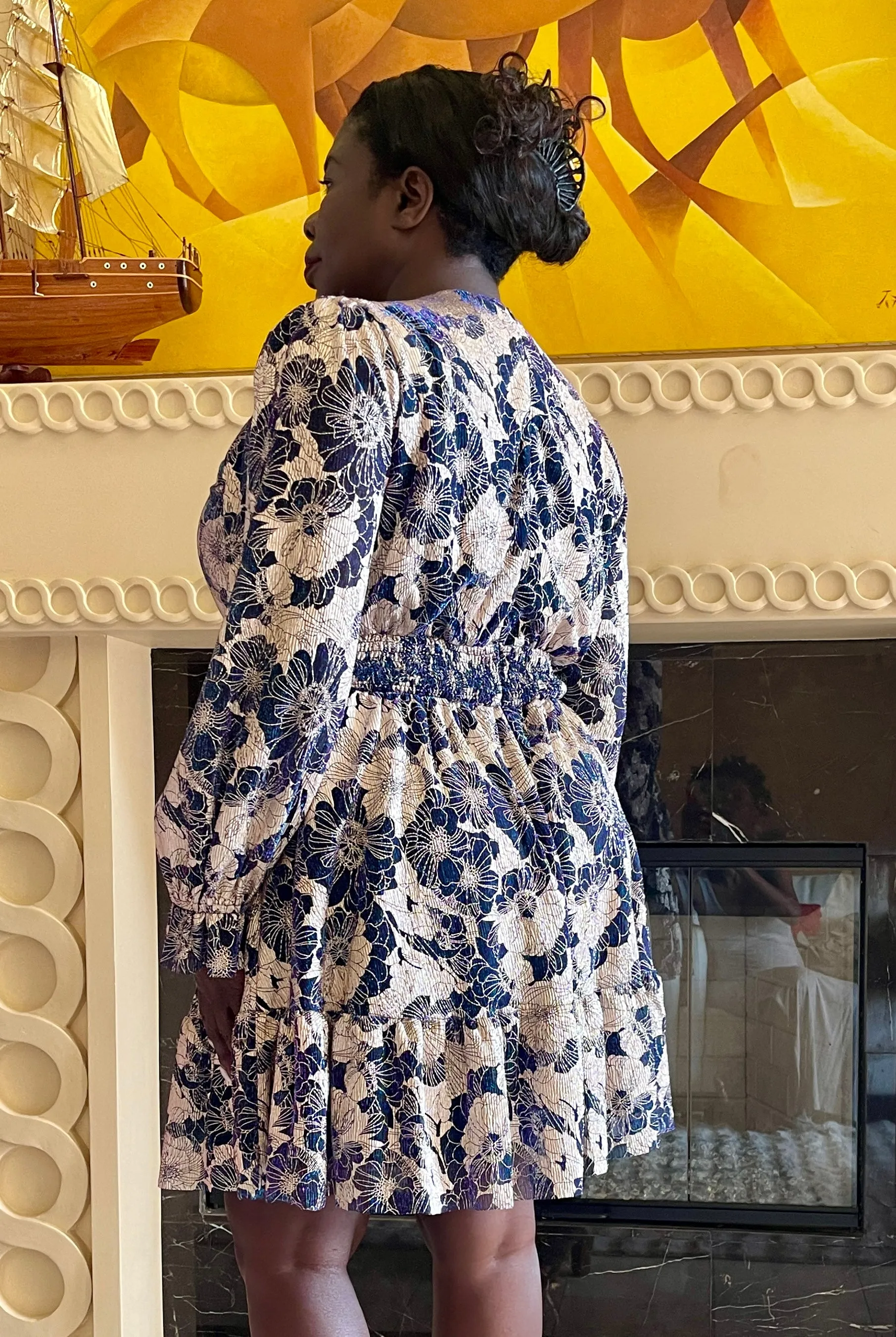 Navy/Gold Floral Mini Dress