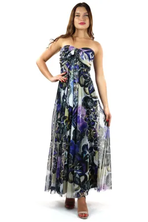 NEEVA Long Strapless Flared Empire Mesh Print Dress