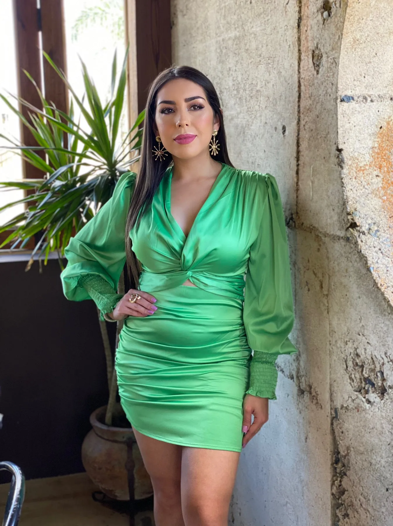 Neon Green Satin Dress