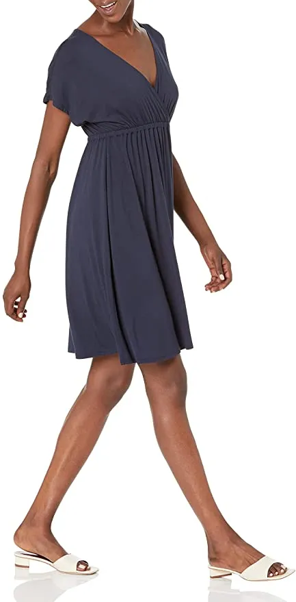 New Amazon Essentials Women's Solid Surplice Dress in Navy, sz M