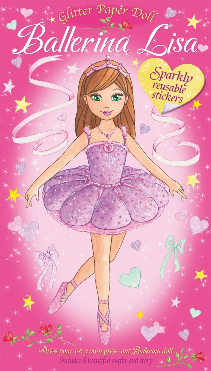 New BALLERINA LISA Glitter Paper Doll with sparkly glitter stickers & 8 outfits, Paperback
