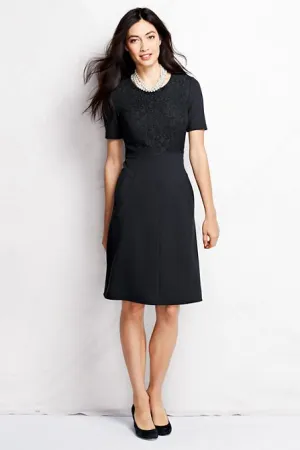 New Lands End Women's Short Sleeve Knit Lace Panel Welt Pocket Sheath Dress with pockets, Flattering fit, Sz 14P