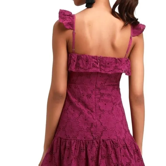 NEW-LULU’S Eyelet/Lace/Ruffled Magenta Short Dress