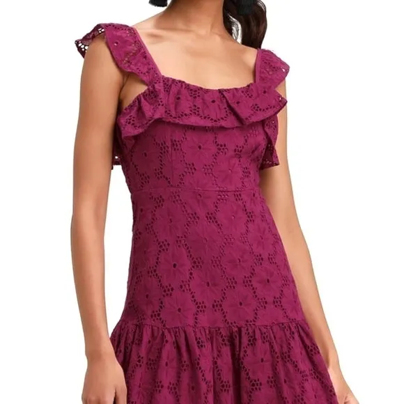 NEW-LULU’S Eyelet/Lace/Ruffled Magenta Short Dress
