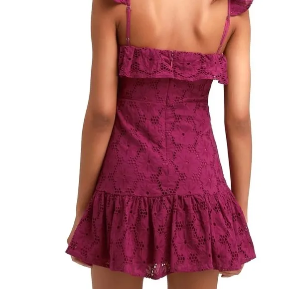 NEW-LULU’S Eyelet/Lace/Ruffled Magenta Short Dress