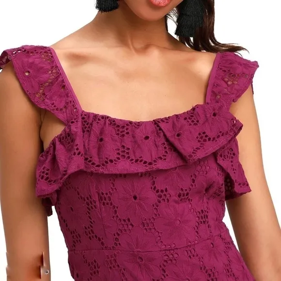NEW-LULU’S Eyelet/Lace/Ruffled Magenta Short Dress