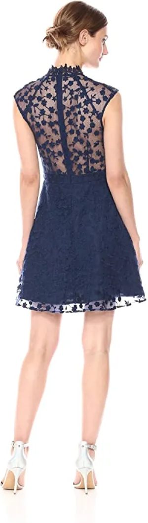 New with tags! BB Dakota Women's Becky Novelty Lace Mock neck Dress, Navy, Sz 2! Retails $75 