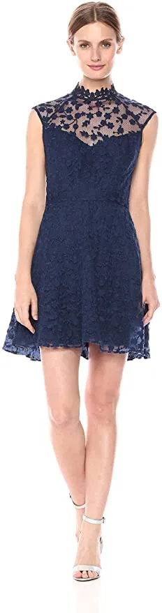 New with tags! BB Dakota Women's Becky Novelty Lace Mock neck Dress, Navy, Sz 2! Retails $75 