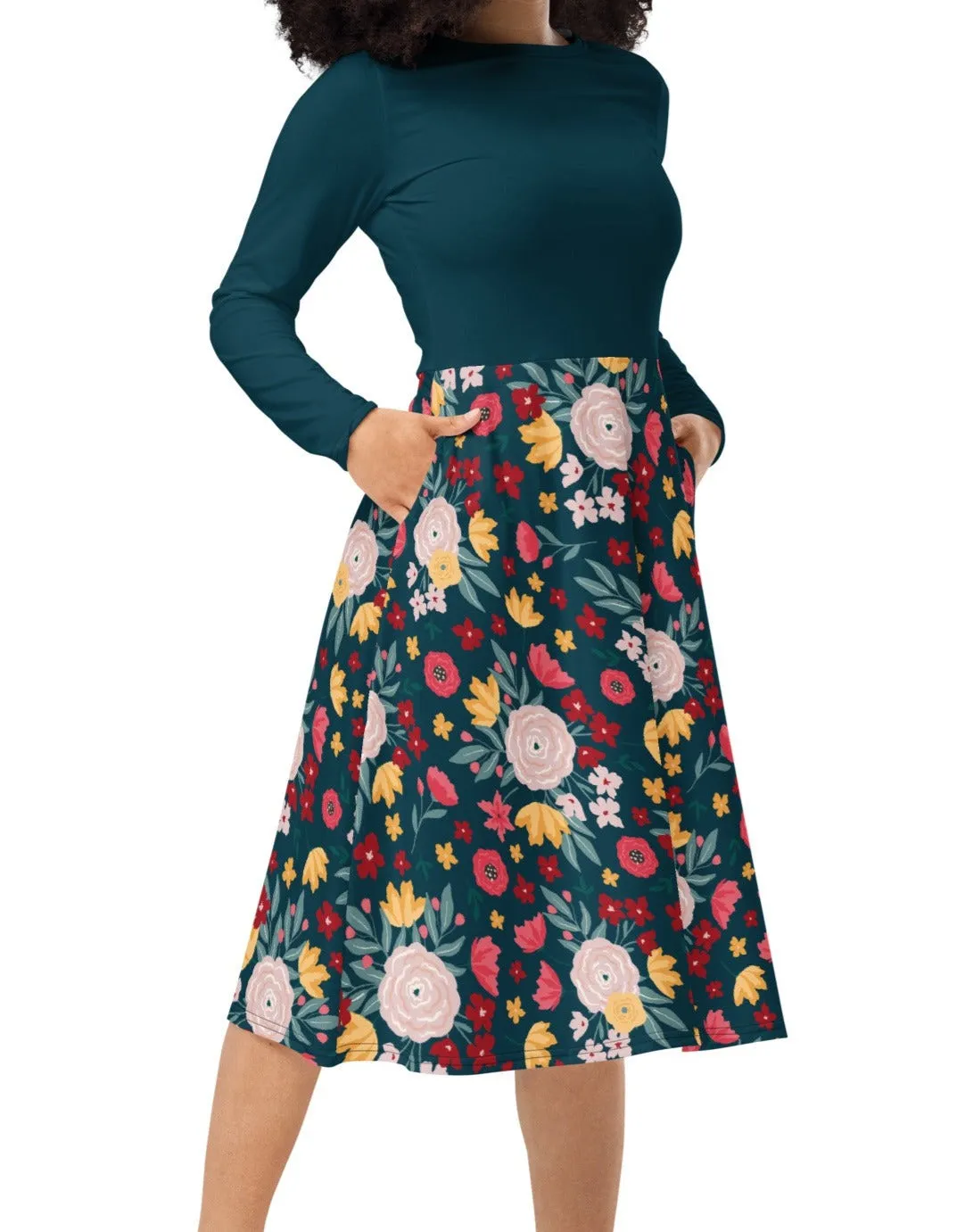 Nona's Garden Navy Midi Dress (S-6XL)