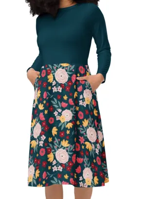 Nona's Garden Navy Midi Dress (S-6XL)