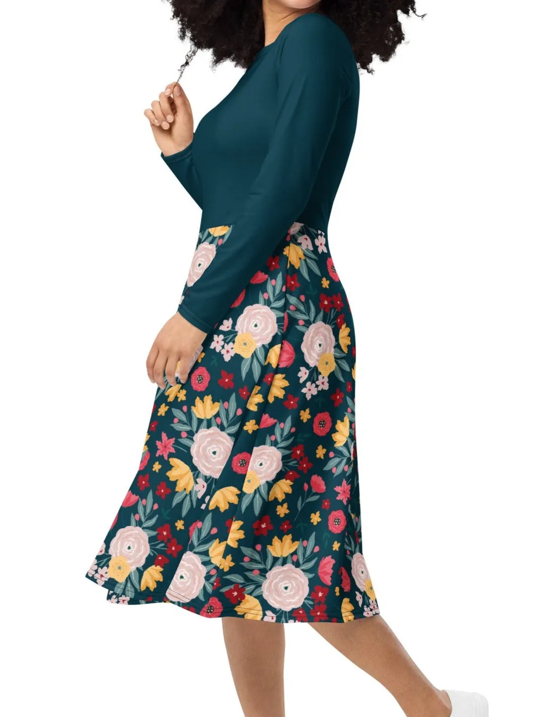 Nona's Garden Navy Midi Dress (S-6XL)