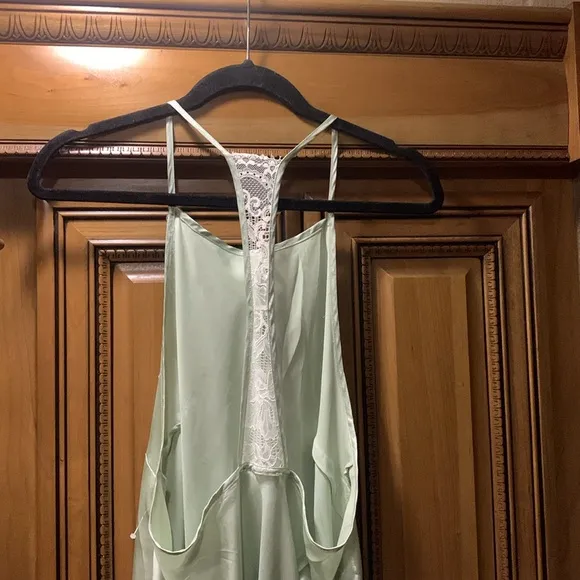 NWOT Free People Sunset Shimmer Satin Midi Slipdress Mint Green Size Medium