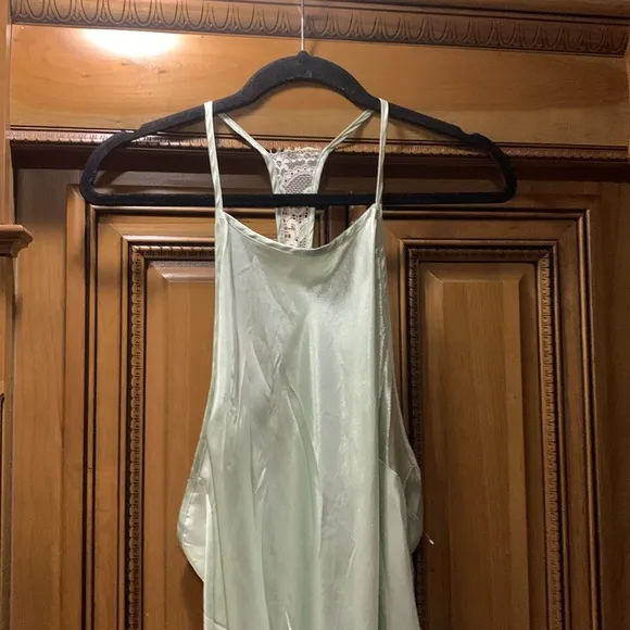 NWOT Free People Sunset Shimmer Satin Midi Slipdress Mint Green Size Medium