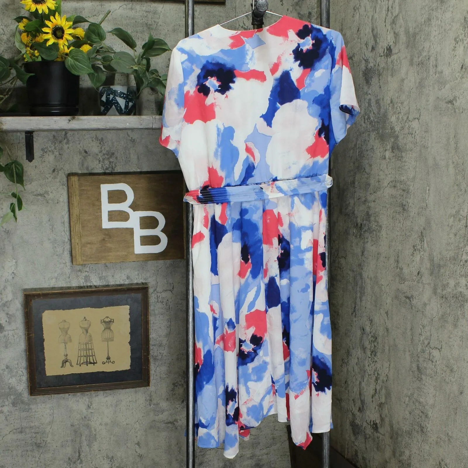 NWT Alfani Petite Floral Belted Midi Wrap Dress. 100097414PT 16 Petite