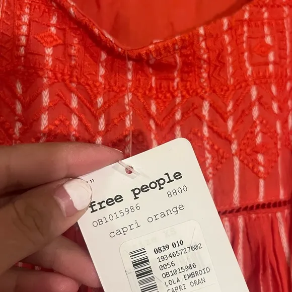 NWT Free People Lola Embroidered Mini Dress, Capri Orange, Size XS