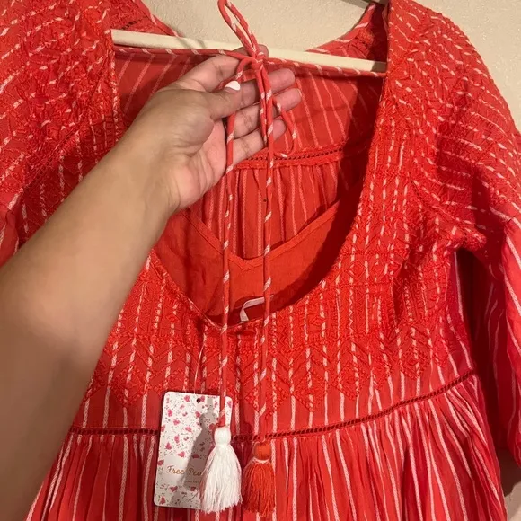 NWT Free People Lola Embroidered Mini Dress, Capri Orange, Size XS