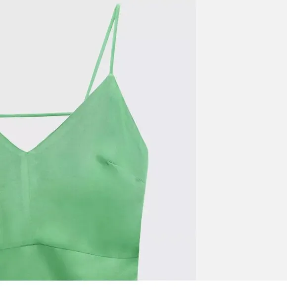 NWT ZARA GREEN-GRASS SATIN LINGERIE STYLE DRESS Small 3564/168 BLOGGERS Fave
