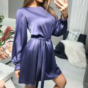 O-Neck Satin Mini Dress