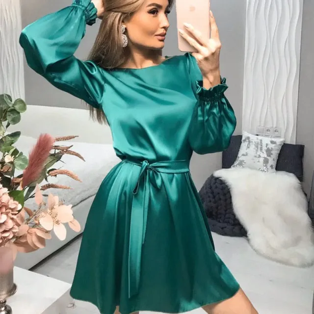 O-Neck Satin Mini Dress