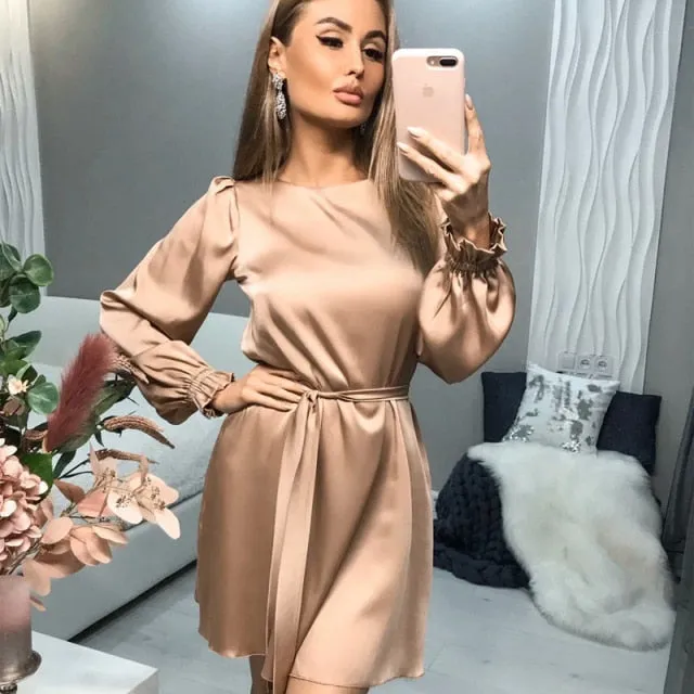O-Neck Satin Mini Dress