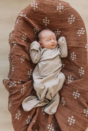Oatmeal Organic Cotton Ribbed Baby Gown
