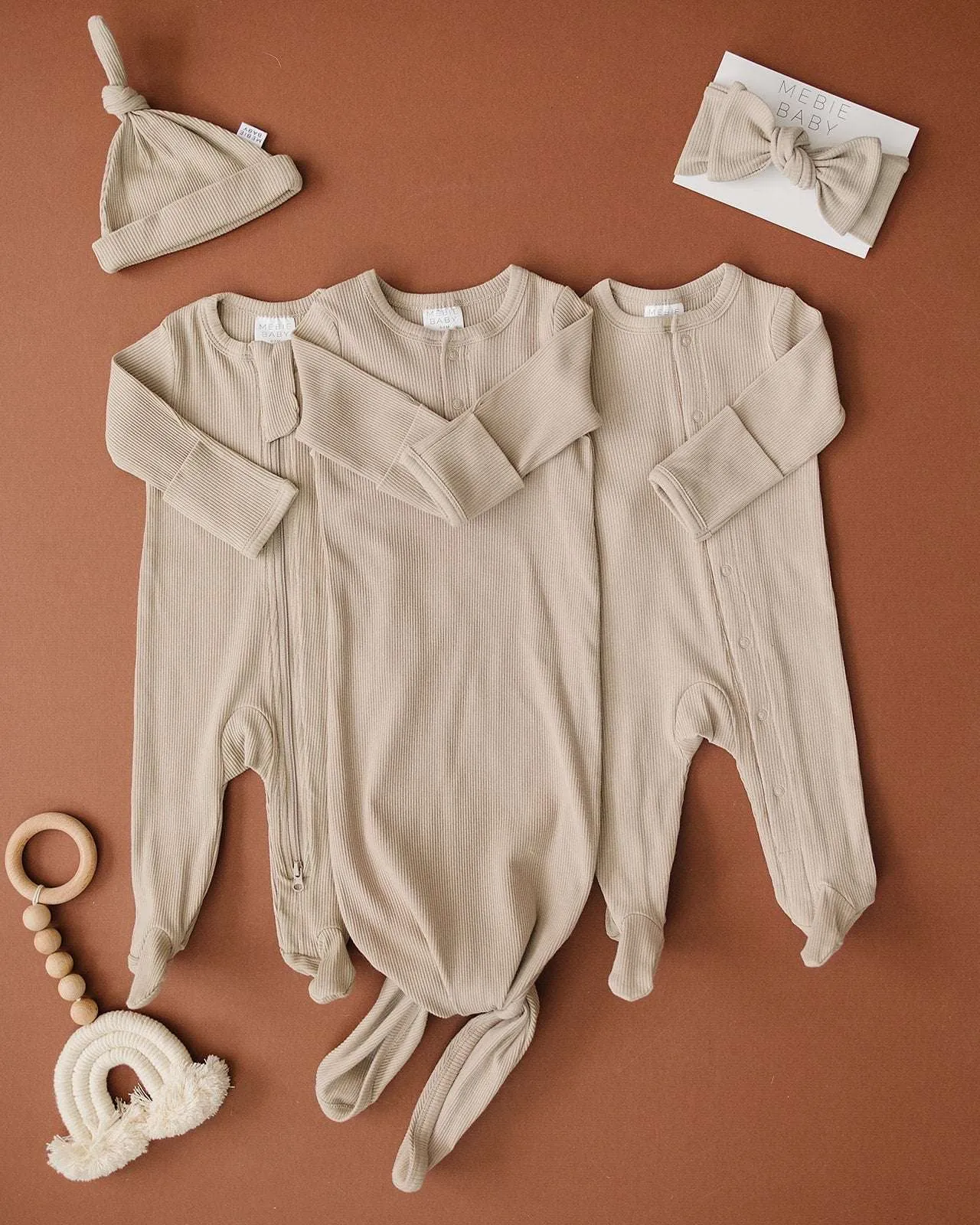 Oatmeal Organic Cotton Ribbed Baby Gown