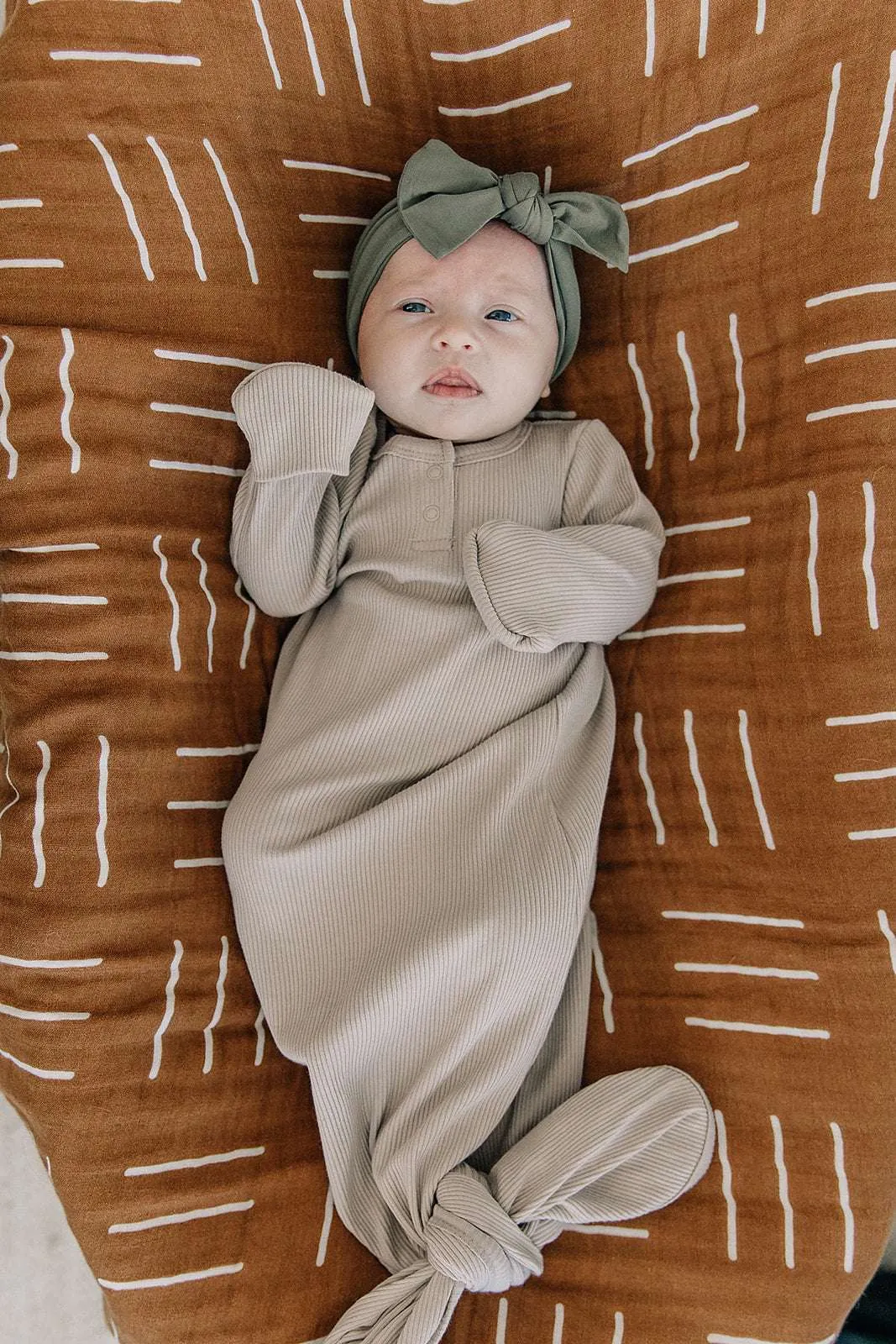 Oatmeal Organic Cotton Ribbed Baby Gown