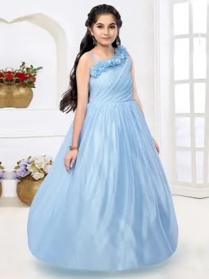 Off-Shoulder Light Blue Party Wear Gown For Girls