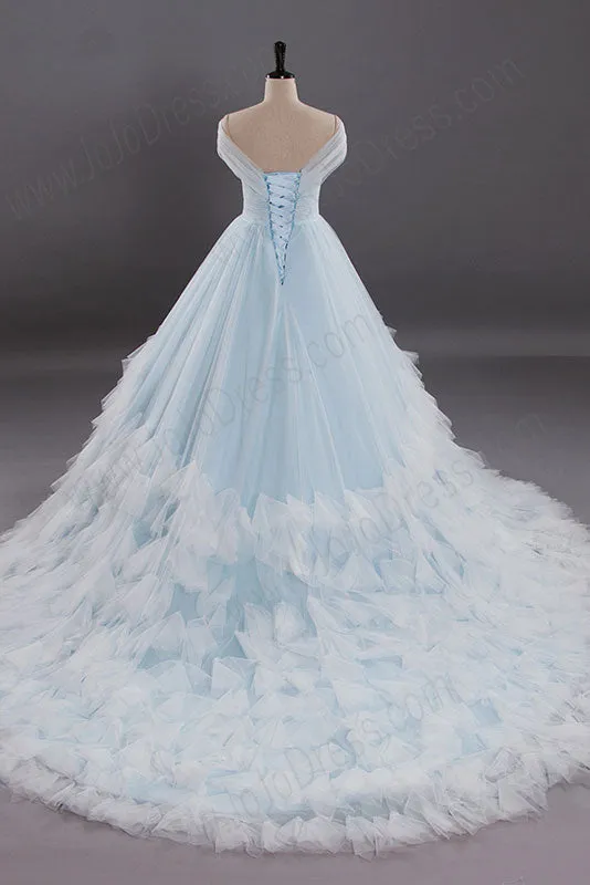Off the Shoulder Light Blue Ball Gown Wedding Dress AL3015