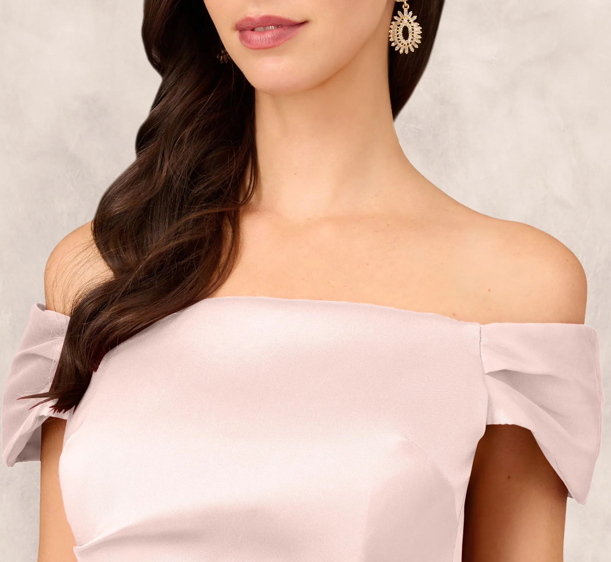 Off The Shoulder Mikado Midi Dress With Pleat Details In Pale Blush