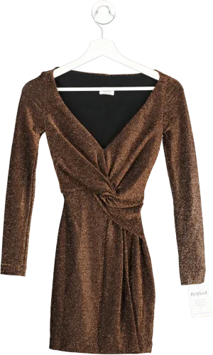 Oh Polly Brown Knot Front Glitter Dress UK 4