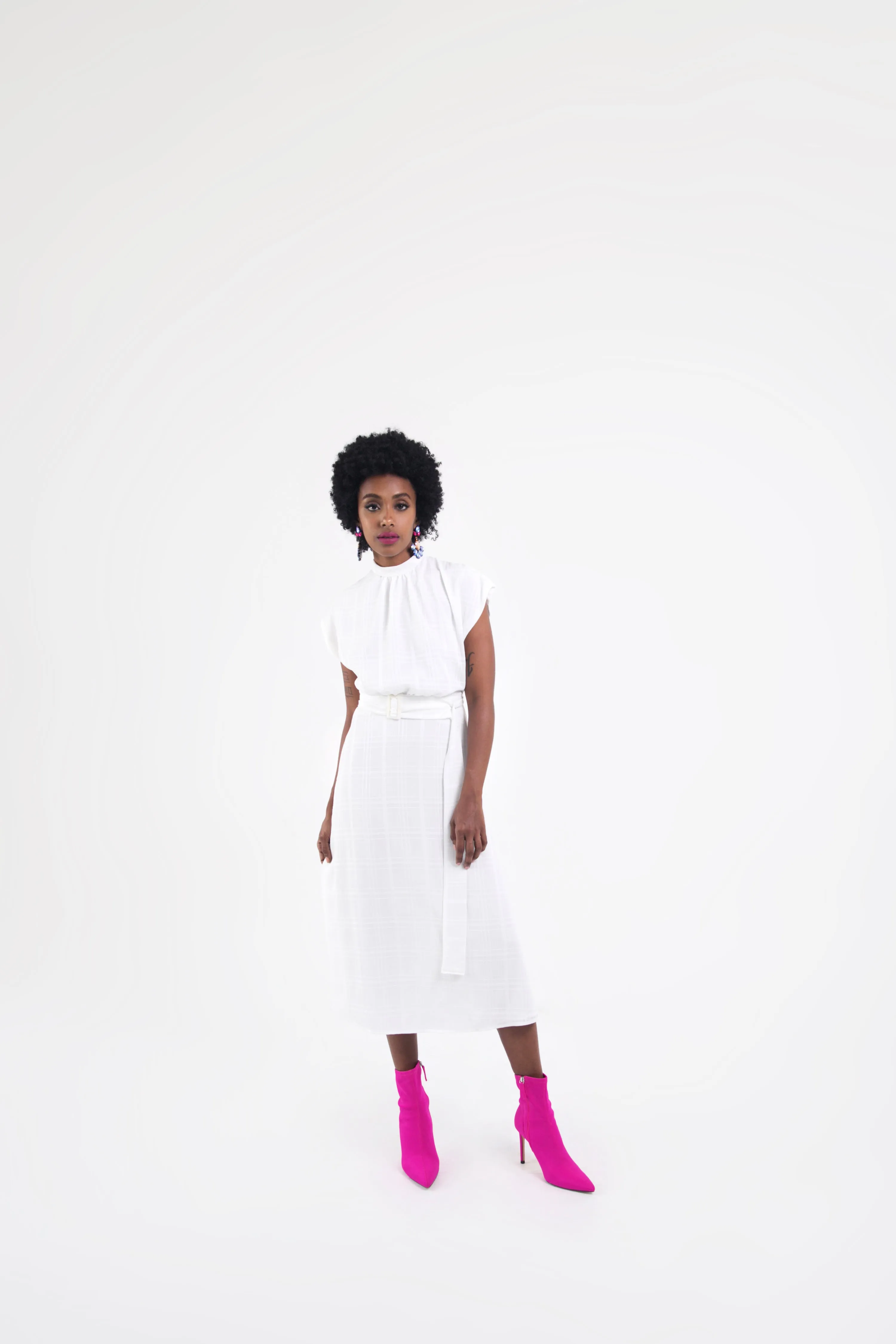Olga Belted Dress - White