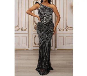 One Shoulder Pearl Ball Gown
