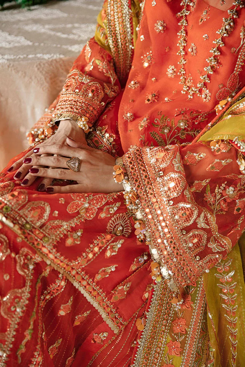 Orange Dress Pakistani in Wedding Gharara Kameez Style