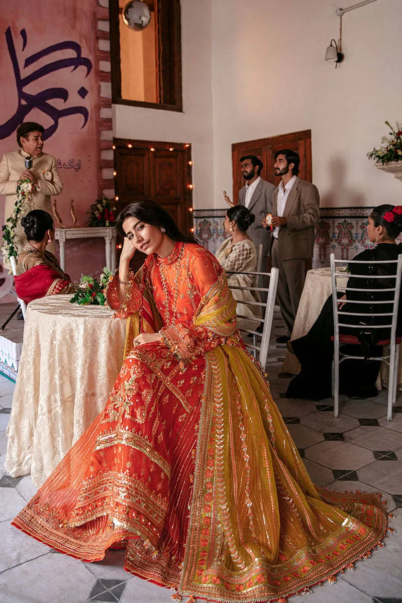 Orange Dress Pakistani in Wedding Gharara Kameez Style