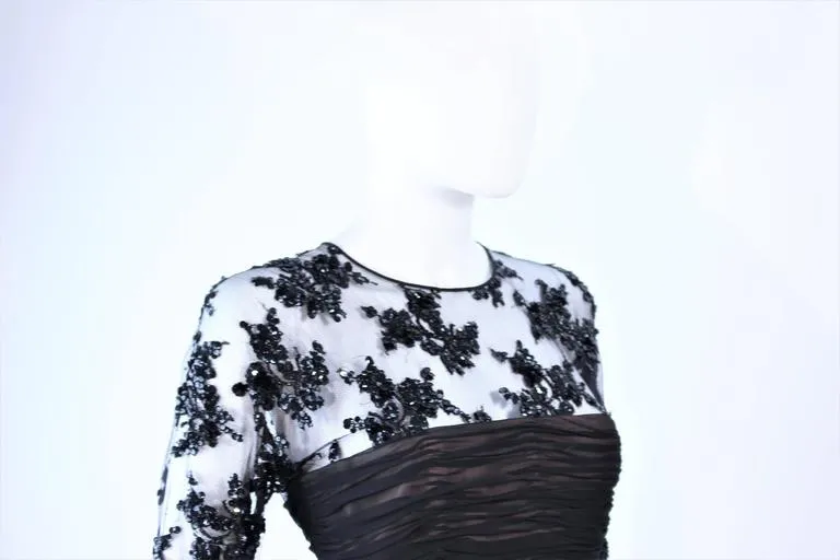 OSCAR DE LA RENTA Black Chiffon Lace Cocktail Gown Size 12
