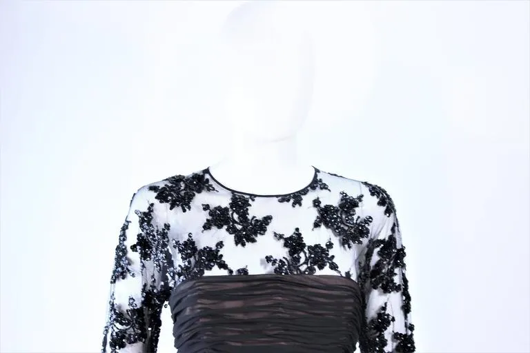 OSCAR DE LA RENTA Black Chiffon Lace Cocktail Gown Size 12
