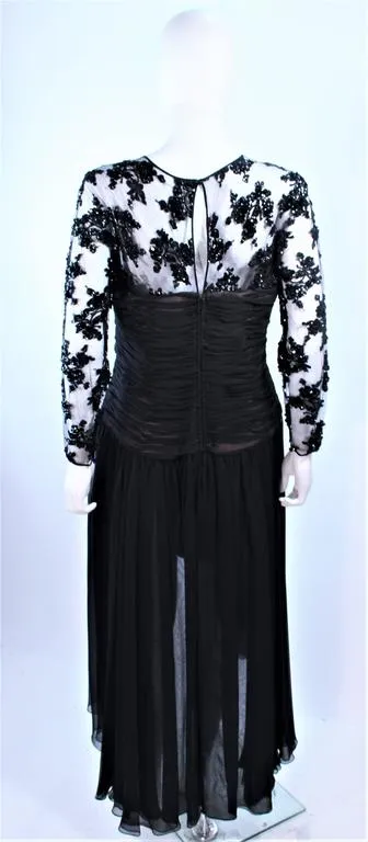 OSCAR DE LA RENTA Black Chiffon Lace Cocktail Gown Size 12
