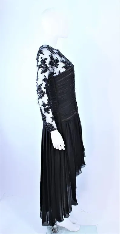 OSCAR DE LA RENTA Black Chiffon Lace Cocktail Gown Size 12