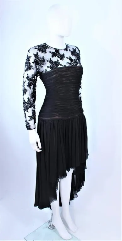 OSCAR DE LA RENTA Black Chiffon Lace Cocktail Gown Size 12