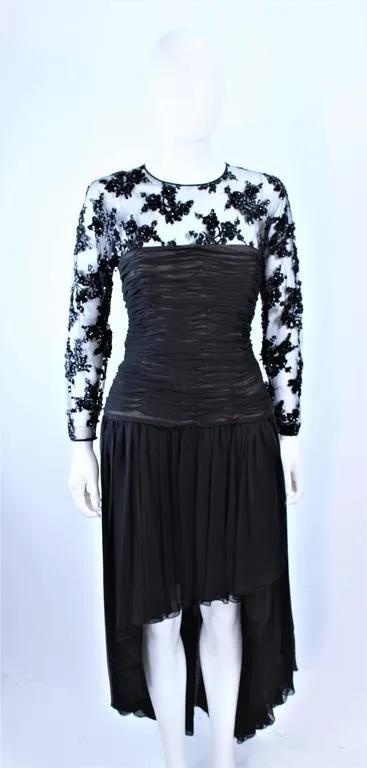 OSCAR DE LA RENTA Black Chiffon Lace Cocktail Gown Size 12