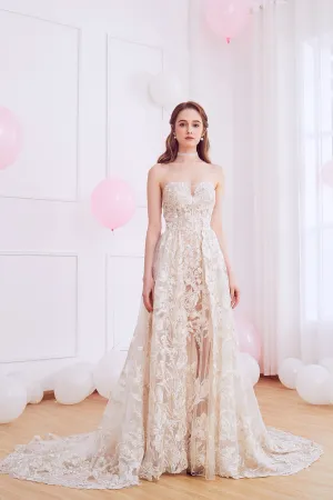 Oxalis - Selena Huan Gold-Shaded Venice Fosted Embroidery Lace illusive strapless A-line gown