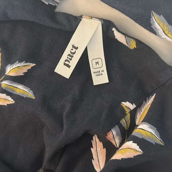 Pact Organic Fit and Flare Shorty Midi Dress Golden Hour Leaves Size Medium