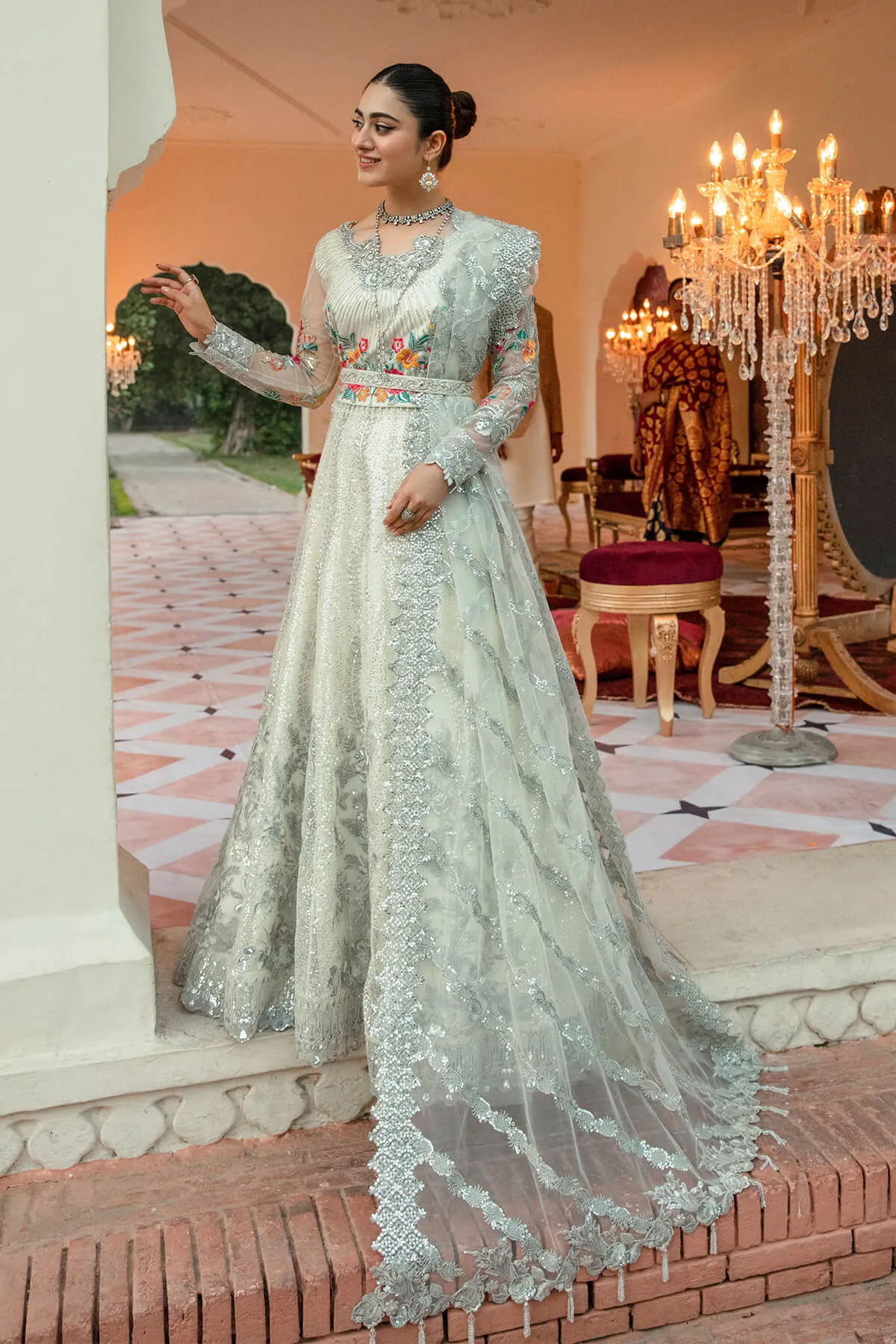 Pakistani Wedding Dress in Embroidered Pishwas Style With Dupatta
