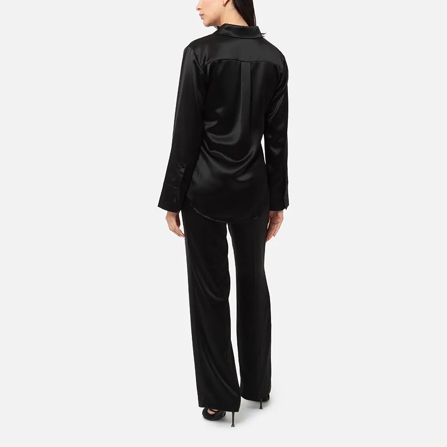 Pantalon de vestir   Camisa de botones de Satin (Black)