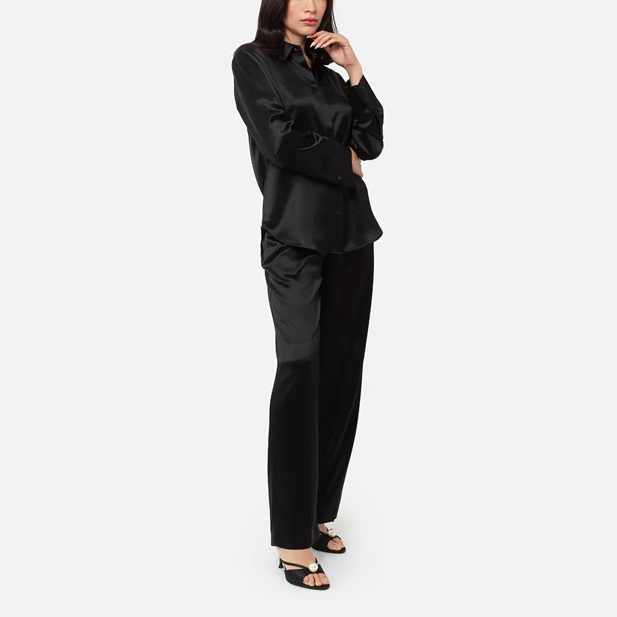 Pantalon de vestir   Camisa de botones de Satin (Black)