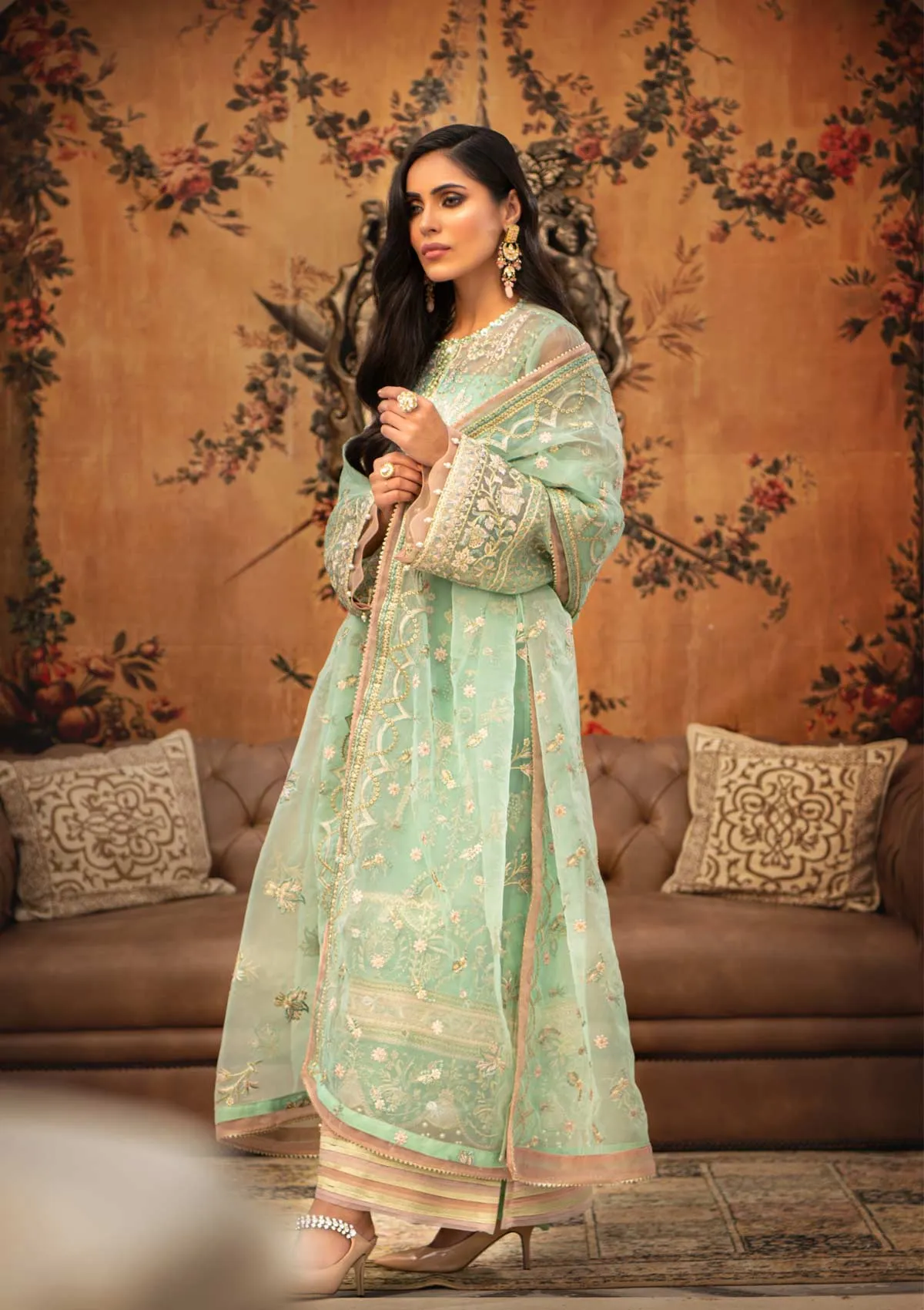 Party Wear Kameez Salwar in Mint Green Shade #PF458