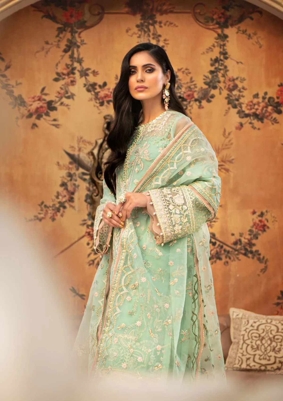 Party Wear Kameez Salwar in Mint Green Shade #PF458