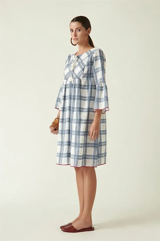 Payal Pratap   I   Malvern Bonnie Dress with Scalloped Slip(2Pcs) Cotton Silk Handloom  Navy Transition Edit 4SB-115